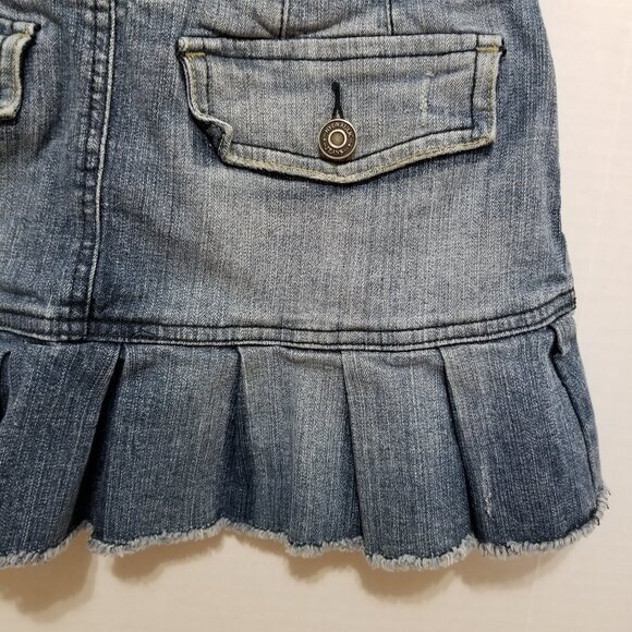 Hydraulic skirt 1/2 pleated denim jean mini frayed raw fringe hem distressed Y2K - Picture 11 of 13